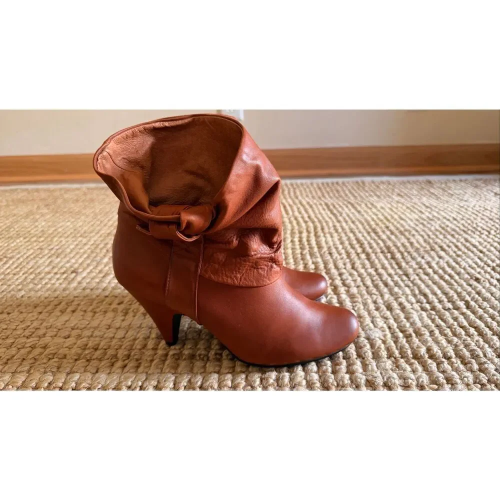 Steve Madden Brown Leather Slouch Ankle Boots Kitten Heel Size 9 M